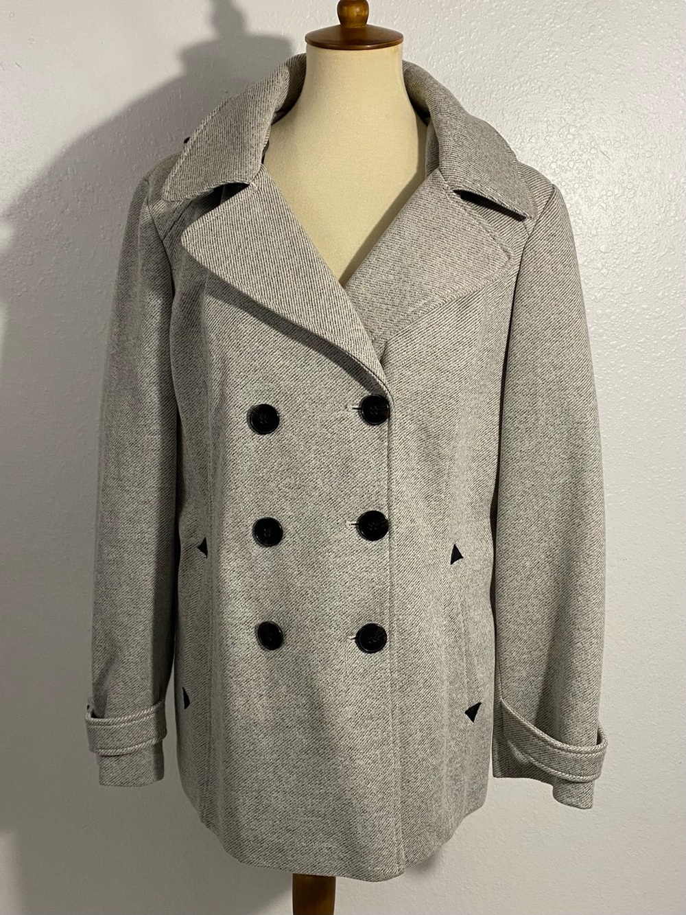 Liverpool Grey Double Breasted Pea Coat with Detachable Hood Women’s Size XL
